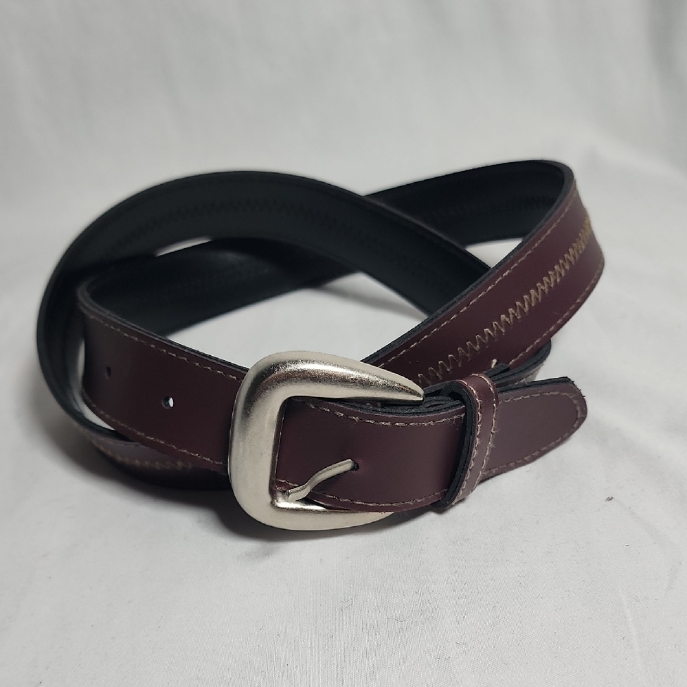 Source Unknown Maroon and Black Belt with Silver Buckle